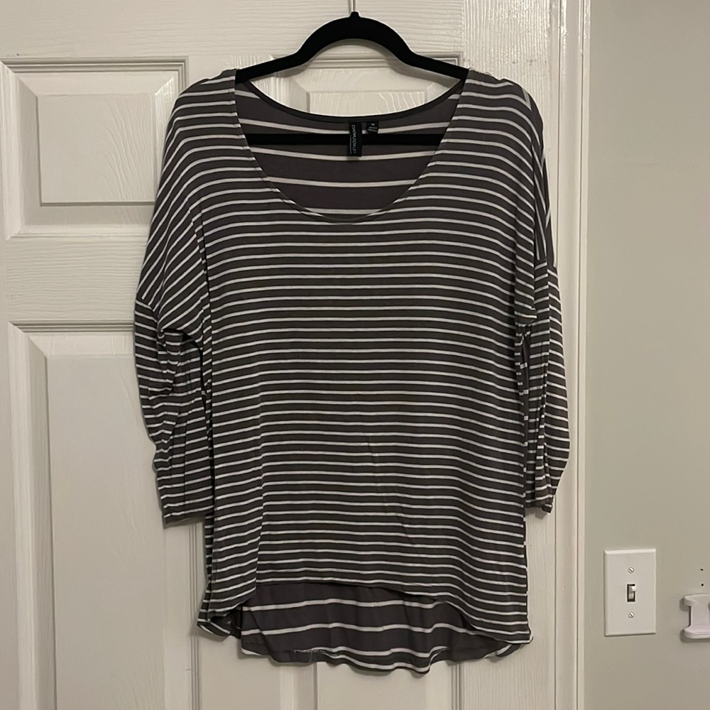 Cynthia Rowley Striped 3/4 Length Sleeve Top